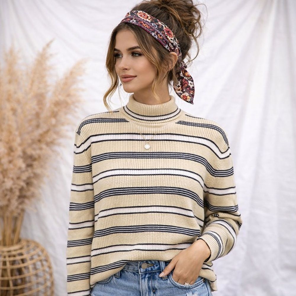 Marsh Landing Striped Turtleneck Sweater Long Sleeve Yellow Black White Casual M